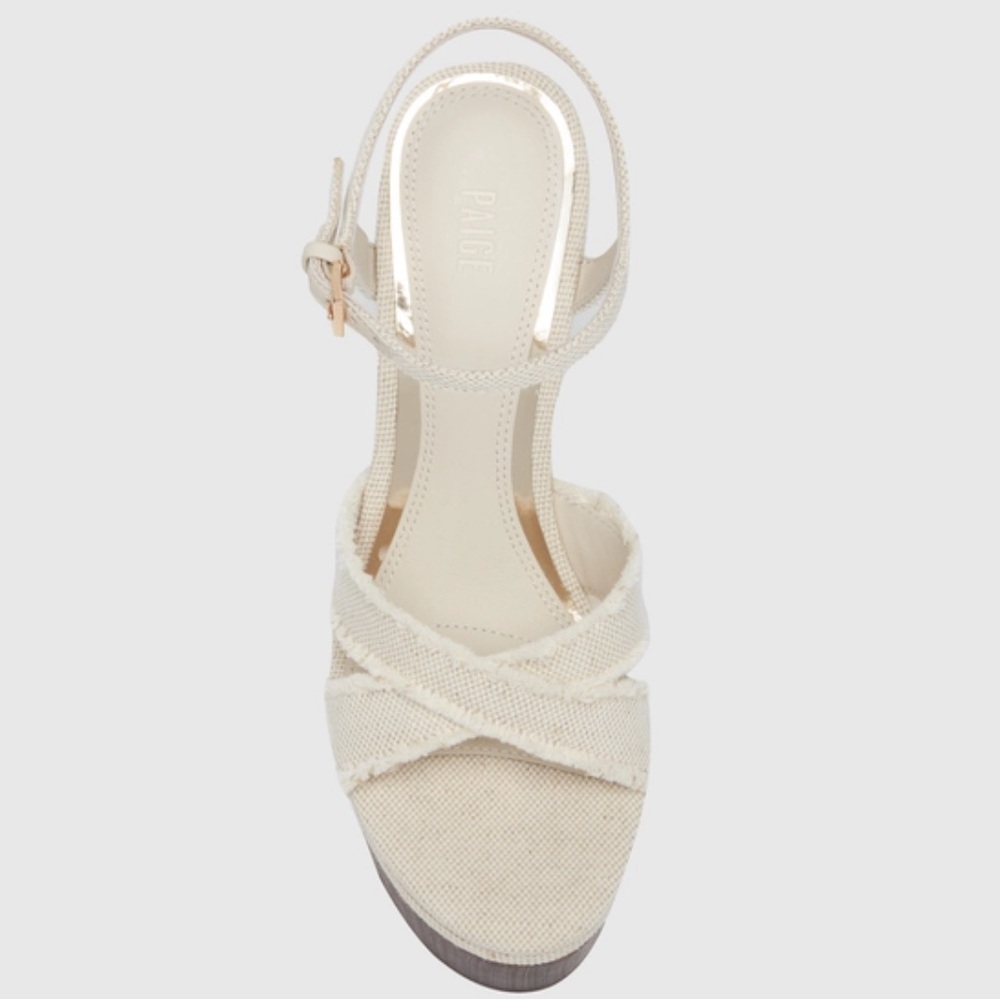 PAIGE Harlow Wedge Elegant Cream Sandals Natural Canvas Women Size 8 NWOB - Picture 7 of 9